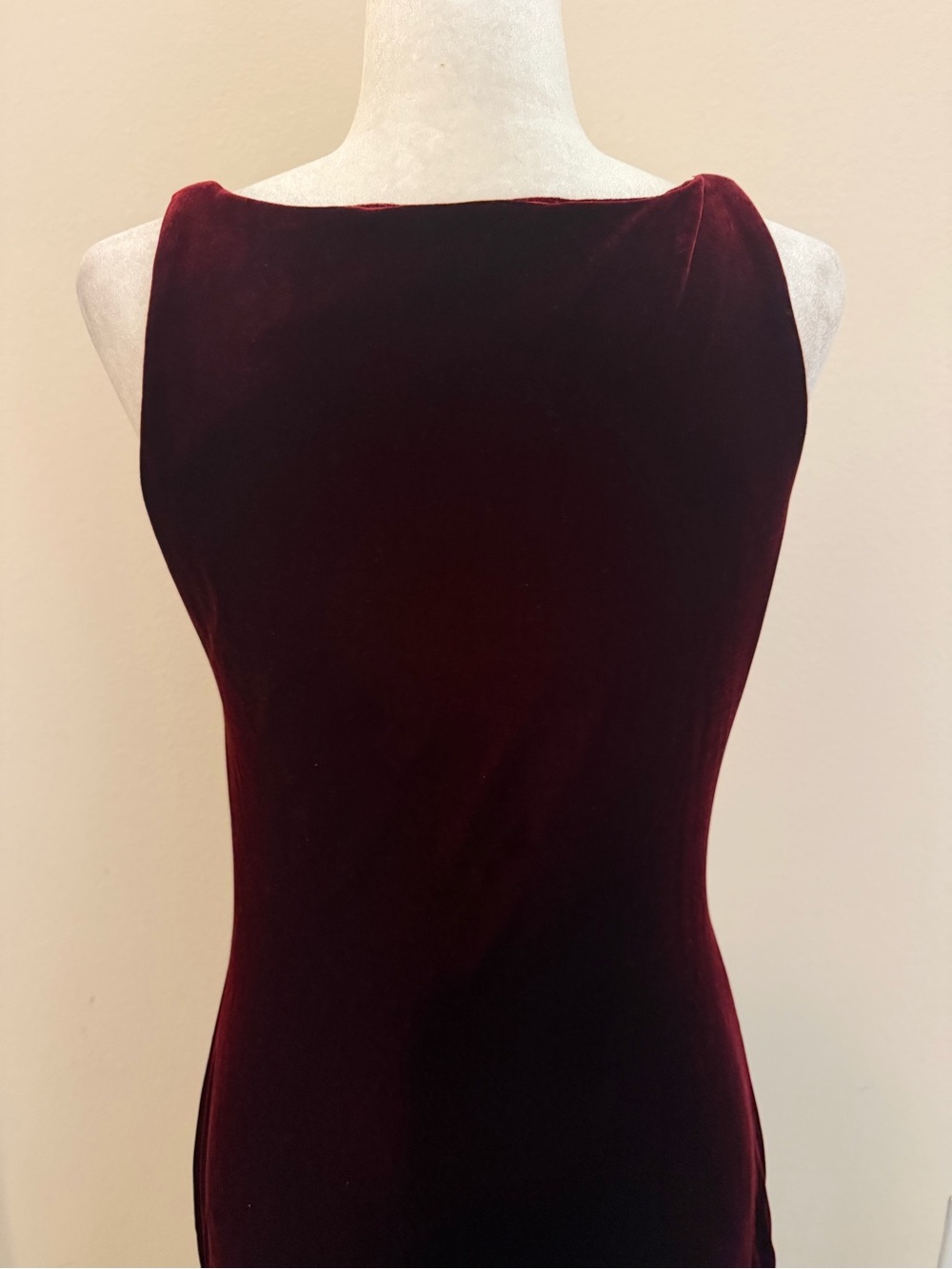 Vintage 1990’s Bebe Burgundy Red Velvet Midi Dress Size L Grunge Y2K Minimalist - Picture 6 of 12
